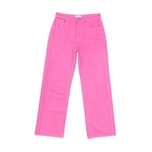 GREY LAB Jeans Women’s Size Large Pink Bright Denim Straight Wide Leg High‎ Rise